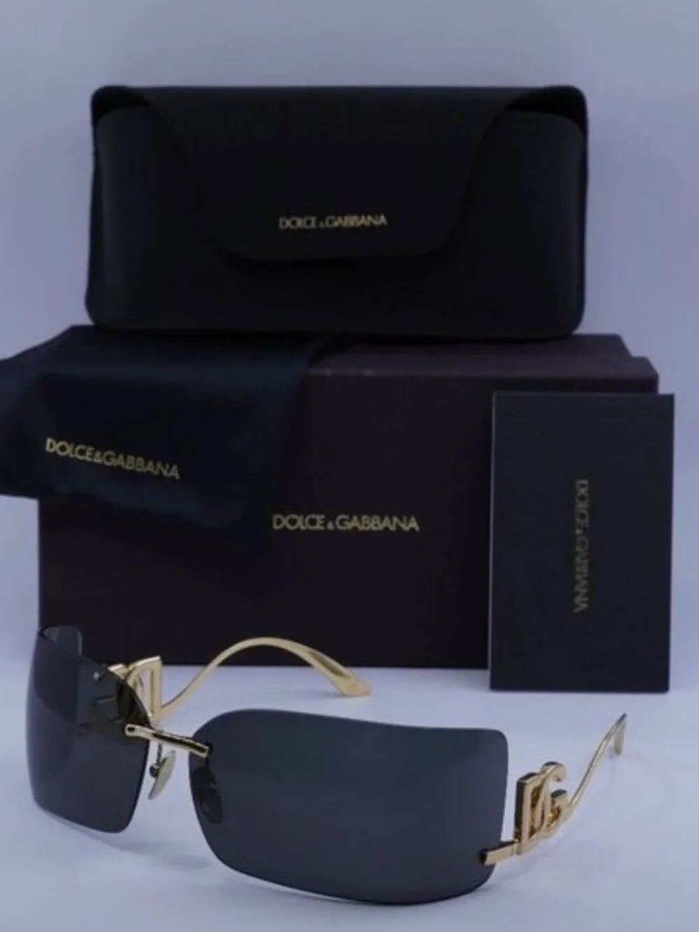 Dolce & Gabbana DG2319 02/87 Rectangle Sunglasses - Gold/Dark grey